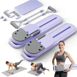 Foldable Multi-Functional Ab Training Board, Core Workouts Support, Resistance Bands, LCD Display, 40+ Modes, Multi-Angle Adjustment, Compact Lightweight PP Plastic Unit, Portable Home Fitness Gear, Dream Purple