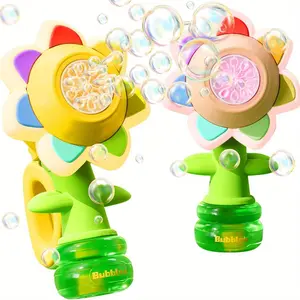 Automatic Bubble Machine, Seven-Color Flower Shaking Head Rotating Design, Perfect Outdoor Party Beach Pool Fun Toy Gift for Boys Girls