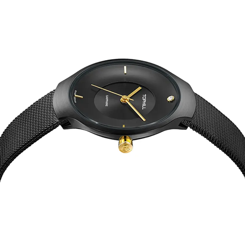 Ultra-Thin Black Gold Minimal Milan Mesh Men Watch, Sapphire Crystal Casual Business Luxury Gift For Modern Gentlemen