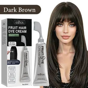 Fruit Hair Dye Cream with Comb for Grey Hair Coverage – Ammonia Free Hair Color Cream for Women & Men, Ready to Use No Mixing Needed, Long Lasting Non-Staining Fruit Essence Formula, 80ml