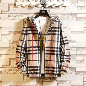 Jacket Slim-Fit Hood Clothes All-Matching Spring Men's Plaid Coat No.32