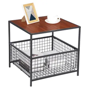 Contemporary Square Foldable Table, Compact Collapsible Design, Load-Bearing Metal Frame, Black Storage Basket, Home Decor Organizer for Home Supplies