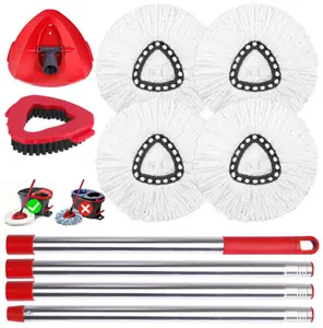 Spin Mop Replacements for O-Cedar 1-Tank System - Microfiber Flat Mop Set with 4 Reusable Pads, 30-58in Stainless Steel Handle, Plastic Brush, for Wood, Tile Floors summerwins