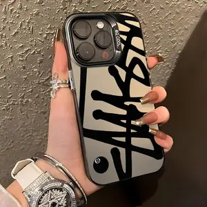 Trendy Black English Graffiti Pattern Case for iPhone 17 16/15/14/13/12/11 Pro Max AIR XR XS E Plus Shockproof Drop Protection Durable PC Smartphone Cover