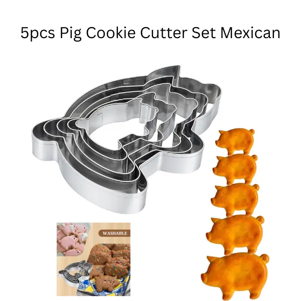 5pcs Pig Cookie Cutter Set Mexican Marranitos & Puerquito Shapes Biscuit Mold Baking Tools 5.5 to 2 Inch