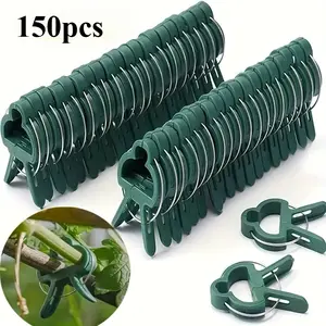 150 Heavy Duty Garden Plant Clips | Reusable Quick Clip Green Plastic Support for Tomatoes, Cucumbers, Vines, Roses and Flowers without Damaging Stems | Stackable Tools for Green House, Indoor and Outdoor Gardening