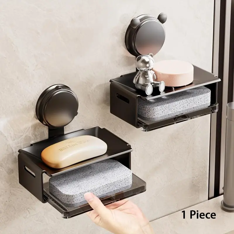 Strong Adhesive Soap Dish with Suction Cup, No Drilling Required, Water-Draining Soap Saver Bathroom Wall-Mounted Holder, Ideal for Home Use, Bathroom Accessories, Suction Soap Dish For Shower, Self Draining Soap Dish
