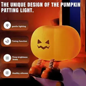 Rechargeable Halloween Pumpkin Night Light - Dimmable Silicone Touch Lamp for Kids Room, Nursery, Desk Decor with Cute LED Glow, Gift for Women & Children