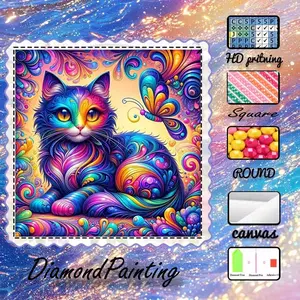 5D-DIY, velvet canvas, diamond art, Diamond art tools, diamond painting kit, Crafts, cats, butterflies, patterns, AB diamonds, crystal diamonds, perfect home decoration, handmade diamond art painting kit, special process diamond art kit