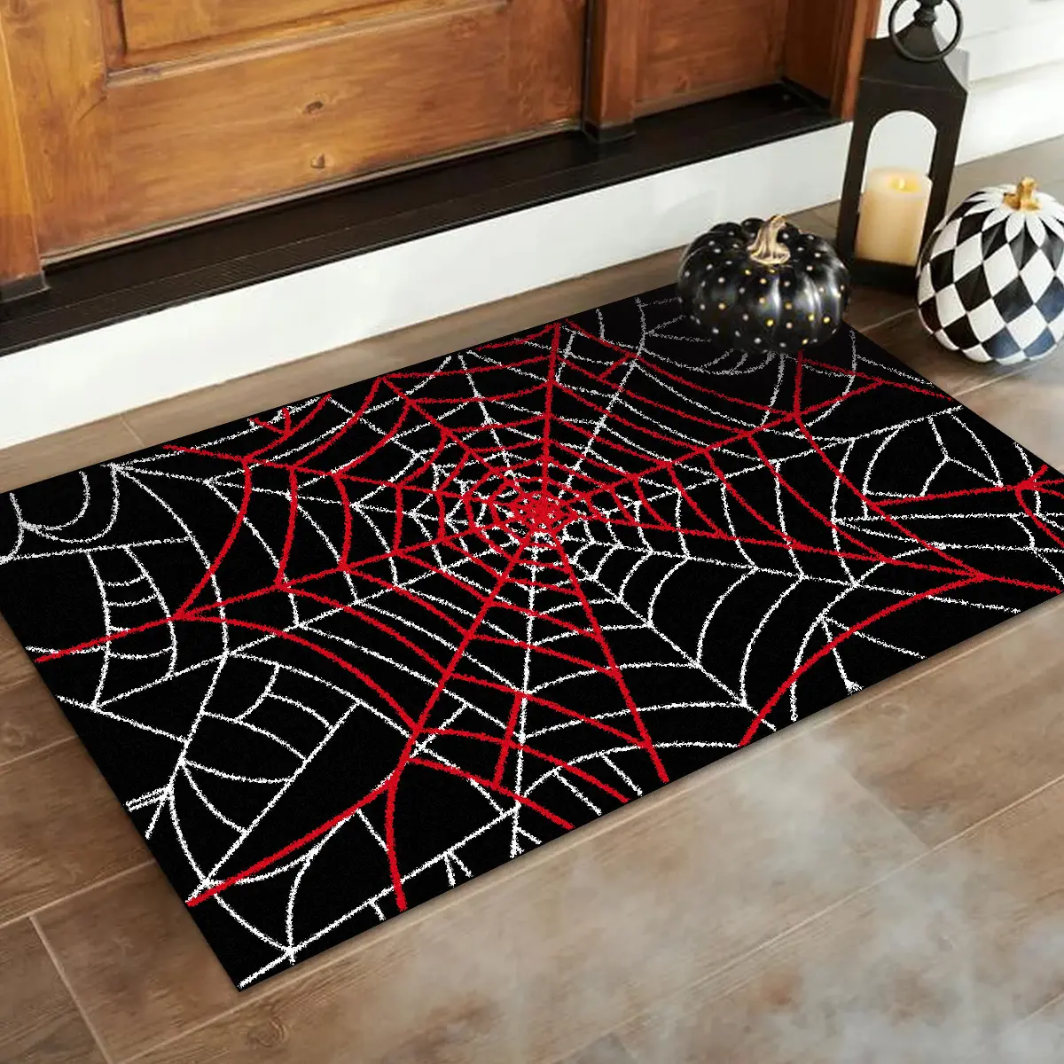 1 entry mat, door carpet, Halloween rug, Entryway rug, Polyester fiber rug, creative spider web pattern, soft non-slip design machine washable, Halloween decoration, suitable for home entrance, living room