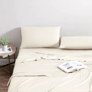 80%, 20% Viscose Derived from Bamboo Queen - 4 Bamboo for Queen Size, Silky, Cooling Bedsheet, Fits Upto 18" Deep Pocket - Ivory