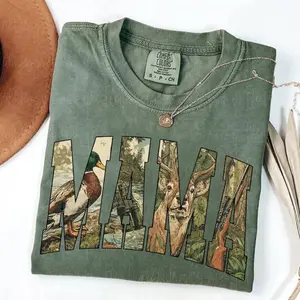 Hunting Mama T-Shirt, Camouflage Varsity Shirt, Mother's Day Gift For Mom, Retro Camo Mama Sweatshirt, Hunting Mom Apparel , Full Colors Comfort T-Shirt