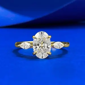 S925 Sterling Silver Tiny Oval Three Stone Ring 6*9mm 6A Cubic Zirconia Ring-146