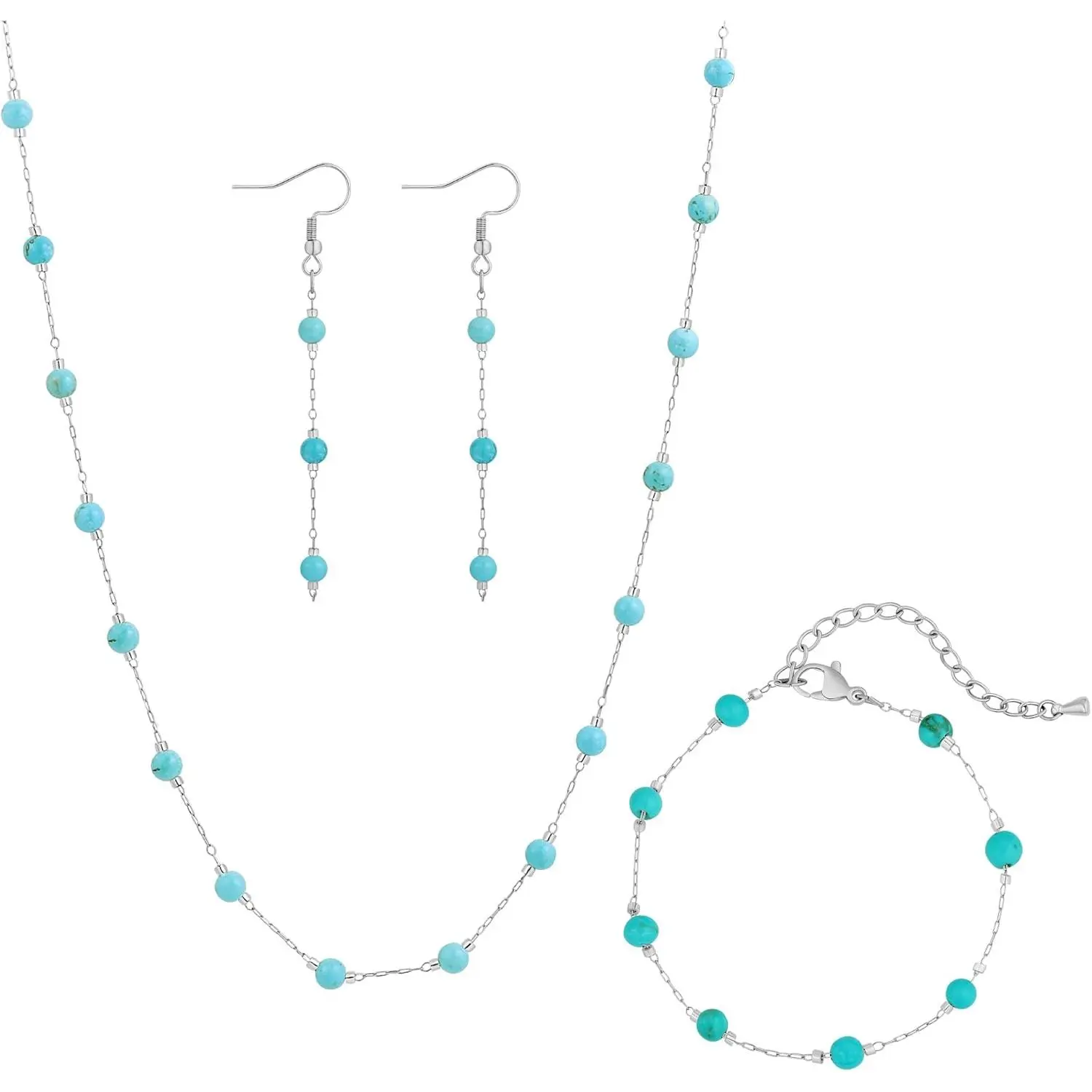 Turquoise Jewelry Set for Women Western Jewelry 18K Gold/Silver Plated Beaded Turquoise Necklaces for Women Boho Beach Choker Necklace