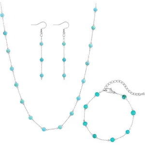 Turquoise Jewelry Set for Women Western Jewelry 18K Gold/Silver Plated Beaded Turquoise Necklaces for Women Boho Beach Choker Necklace