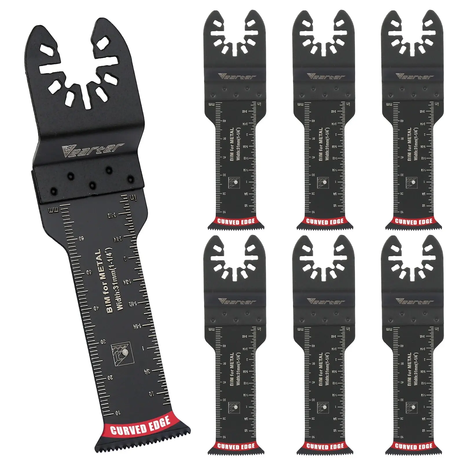 7PCS Bi-Metal Universal Oscillating Cut Off Saw Blade Set, 1-1/4in Multi Tool Cutting Blade Kit for Wood with Nails, Metal, Bits Oscillating Tools Accessories, Curved Edge Control