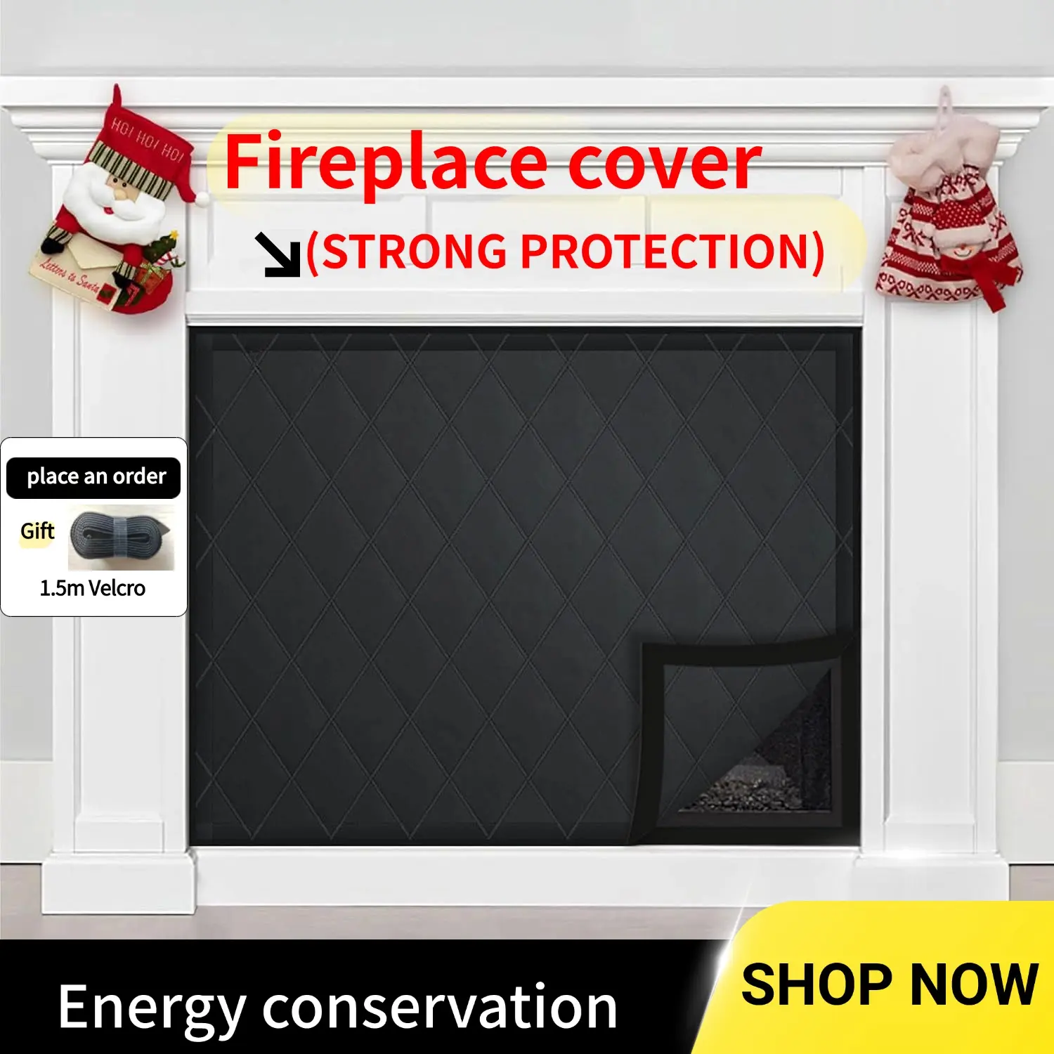 Magnetic Fireplace Blanket Cover, Insulated Cover, Prevents Cold Air & Heat Loss, Energy Saving Multi-Functional Barrier Rug, Home Heating Accessory, Dustproof Cover