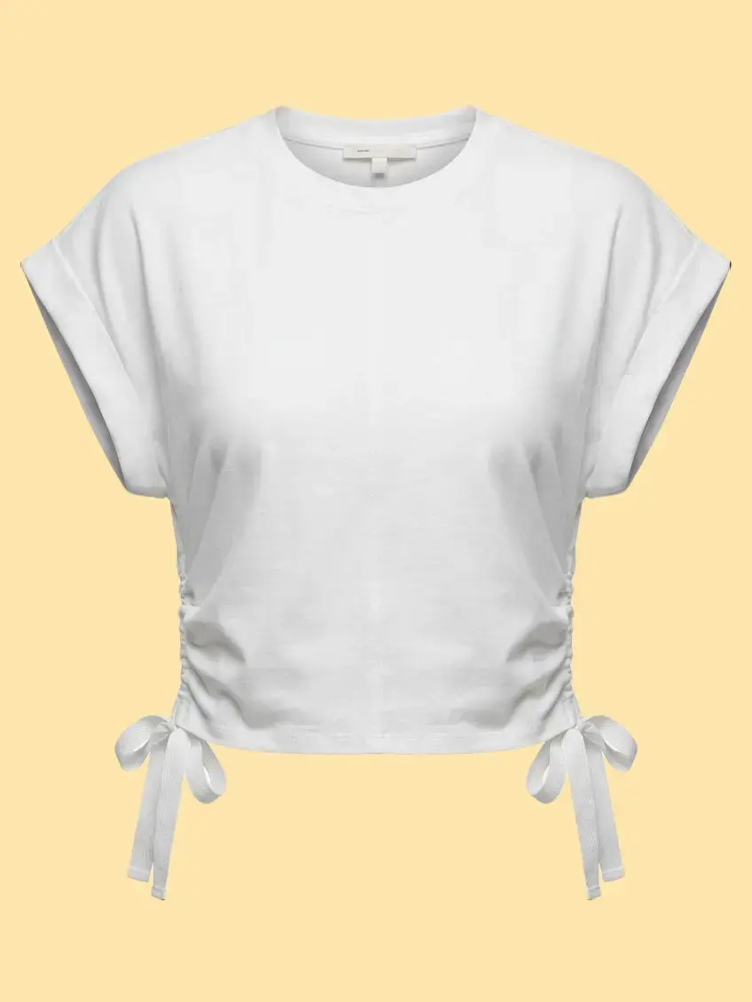 Women's Cotton Round Neck Side-Scrunch T-Shirt - Summer Casual Everyday Top