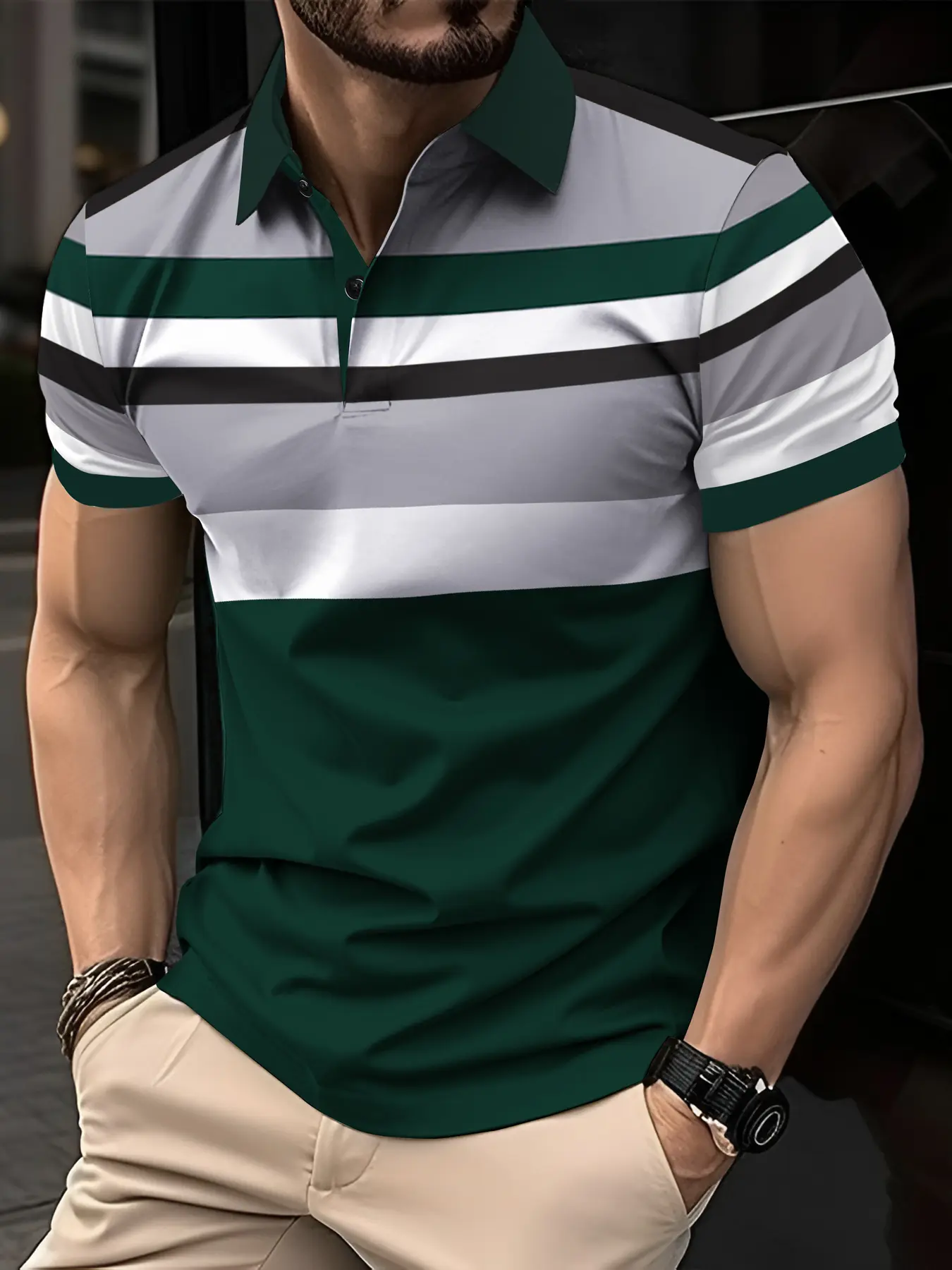 Men's Polo Shirt Short Sleeve Striped Colorblock Design Top, Casual Fitted Style for Daily Wear & Outdoor Sports, Perfect Holiday Gift for Fashion Men Menswear