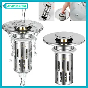 2 Counts Bathroom Sink Stopper Hair Catcher,Pop-Up Bathroom Sink Drain Strainer with Removable Stainless Steel Filter Basket, Universal Sink Stopper for Bathroom & Kitchen