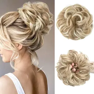 Large Messy Bun Hair Piece Wavy Curly Scrunchies Synthetic Chignon Ponytail Hair Extensions Thick Updo Hairpieces for Women Dirty Blonde
