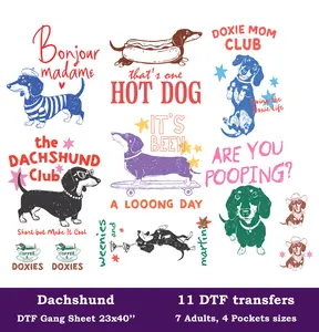 Dachshund DTF Gang Sheet, 23x40 in. Heat transfers