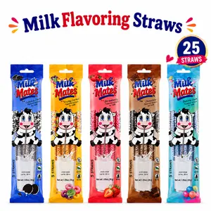 Milk Flavoring Straws for 7 oz Glass of Milk – 25 Pack (5 of Each Flavor) Chocolate, Strawberry, Cookies & Cream, Fruity Cereal & Bubble Gum | Flavored Milk Straws for Kids