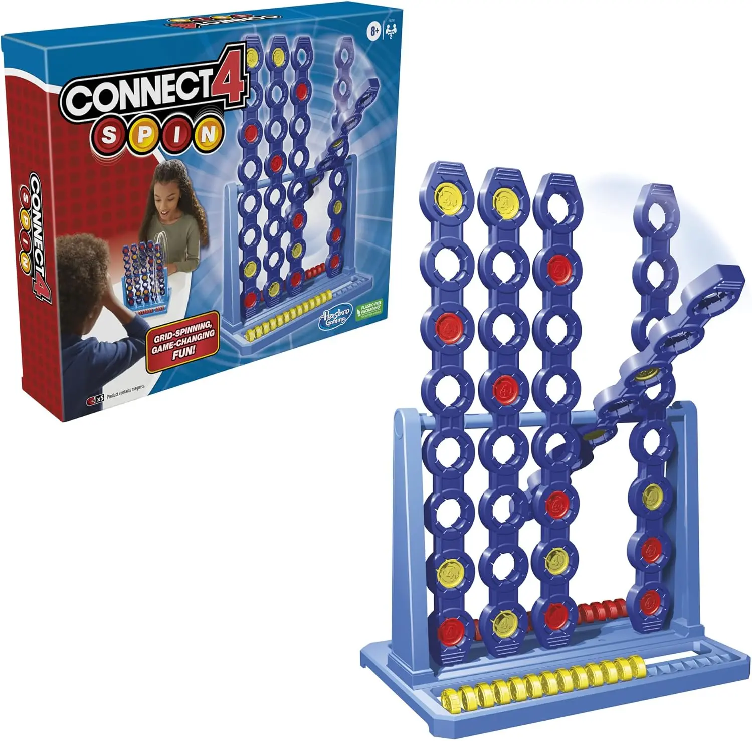 Hasbro Gaming Connect 4 Spin Game, Features Spinning Connect 4 Grid, 2 Player Board Games for Family and Kids, Strategy Board Games, Ages 8 and Up