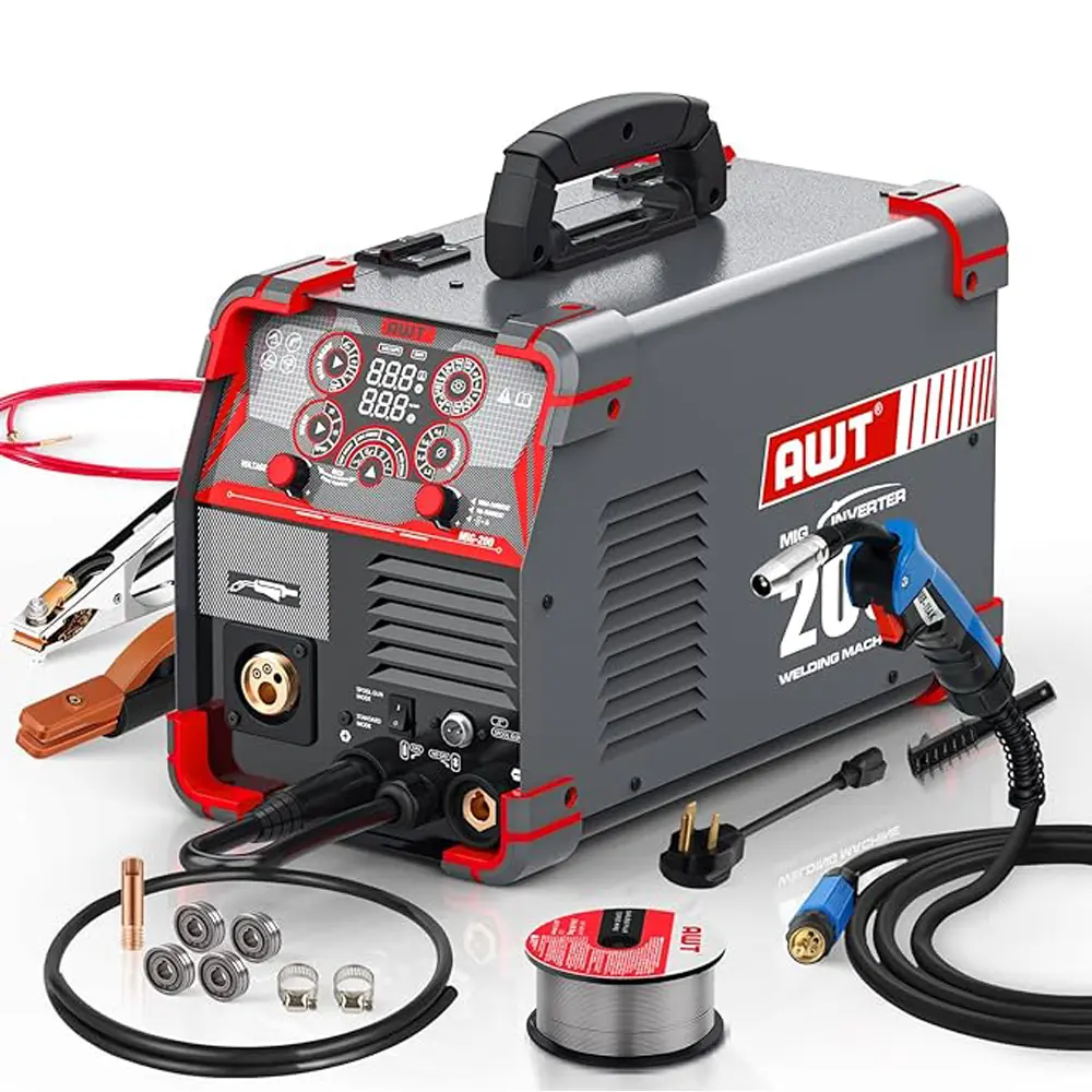 AWT 6 IN 1 MIG Welder, Gas MIG/Gasless Flux Core MIG/Stick MMA/Lift TIG/Spot Weld & Spool Gun Compatible, Portable Inverter Welding Machine Full Kit for Garage DIY, Farm & Home Metal Repair