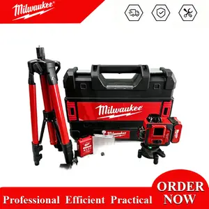 Milwaukee 16-Line Green Self-Leveling Laser Level Complete Kit - 360° Horizontal/Vertical Cross Projection, 6000mAh Rechargeable Battery, Standard Thread Tripod Mount, for Construction Site Layout