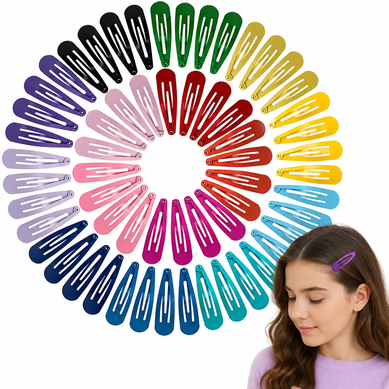 60PCS Hair Barrettes for Toddlers, Girls, Kids, Teens & Women, 2-Inch Non-Slip Metal Hair Clips, Hairpins & Everyday Hair Accessories