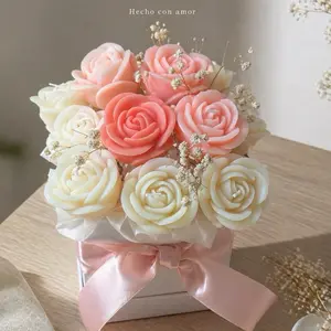 Elegant Rose Candle Arrangement – Regalo para cumpleaños, aniversario y ocasiones especiales.