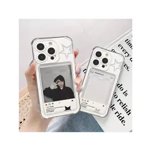 For Use With  17/16 Pro Max Hollow Star Cases  15 Plus 14 Pro Card Slot Phone Cover For  13/12/11 Photo Holder    New Style Shockproof Phone Case  Protection Case Protector Screen Protector