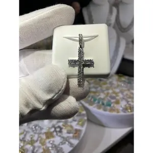 Sterling Silver Moissanite Tennis Cross Pendant