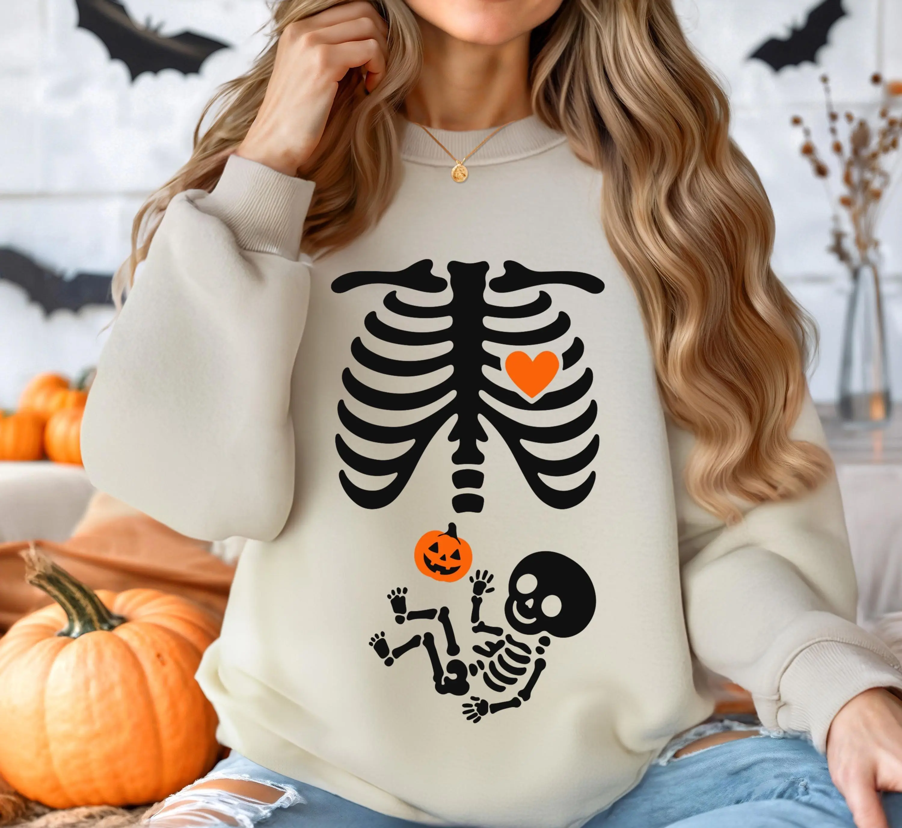 Skeleton Pregnant Sweatshirt Skeleton Halloween Maternity Hoodie Pregnancy Announcement Shirt Gift For Mom