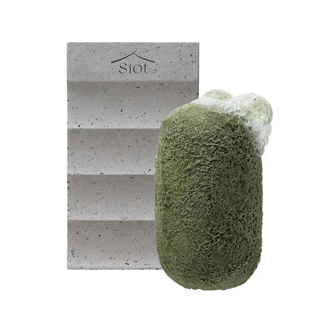SIOT Herbal Mucin Soap Bar & Eco Ceramic Dish Set |  Gentle Hydrating Facial Daily Cleansing Cleanser + Handmade Mineral Soap Holder