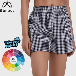 Sunzel Women’s gingham plaid boxer shorts, 3″ inseam — elastic waistband, loose fit lounge shorts, Y2K summer beach casual bottoms