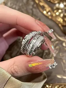 Elegant Zircon Ring for Women, Adjustable Rhinestone Design, Stacking Jewelry Gift for Valentine's Day, Casual Fashion Accessory, Adjustable Rings, Stackable Rings, Cubic Zirconia Rings