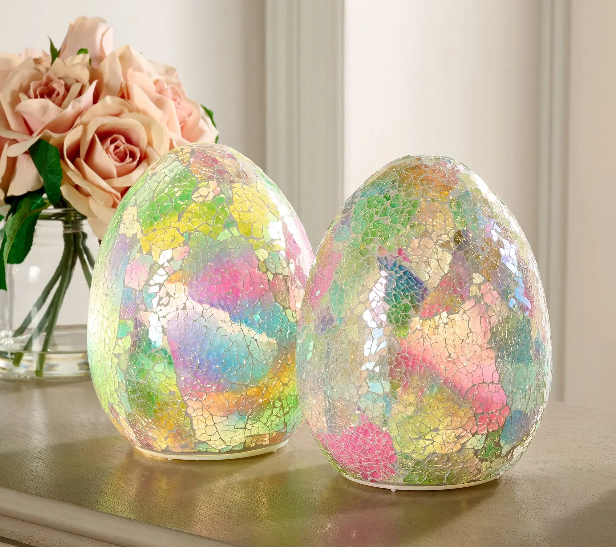 Set of (2) 6" Illuminated Mosaic Eggs by Valerie