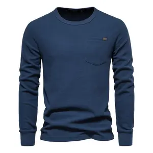 Men's Waffle Knit Long Sleeve T-Shirt - Breathable Cotton, Slim Fit, Chest Pocket, Casual & Layering Essential, Classic Crewneck, Soft Fabric, FallEssentials (S-XXL) - Menswear