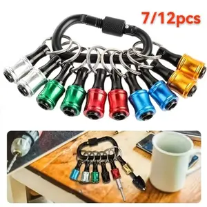 Portable Screwdriver Bit Holder Keychain, Screwdriver Bit Clip, 7-12 Pieces, Fits Impact Wrench Drill Bits, Buckle, Quick Release Lightweight Adapter, Industrial Tools