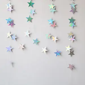 Iridescent Shining Star Hanging Garland Iridescent Hanging Sparkling Star Streamer Glitter Bunting Banner Twinkle Backdrop for Wedding Baby Shower Birthday Christmas Decorations 40 Feet