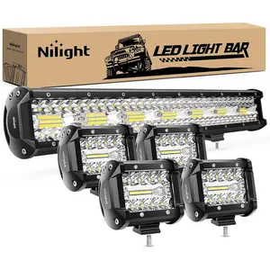 Nilight 20 Inch 420W Triple Row Flood Spot Combo Led Light Bar 4PCS 4Inch 60W LED Pods Driving Boat Lights Led Off Road Trucks Lights