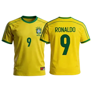 1998 World Cup Brazil Retro Home No.9 Ronaldo National Team Soccer Jersey Short Sleeves