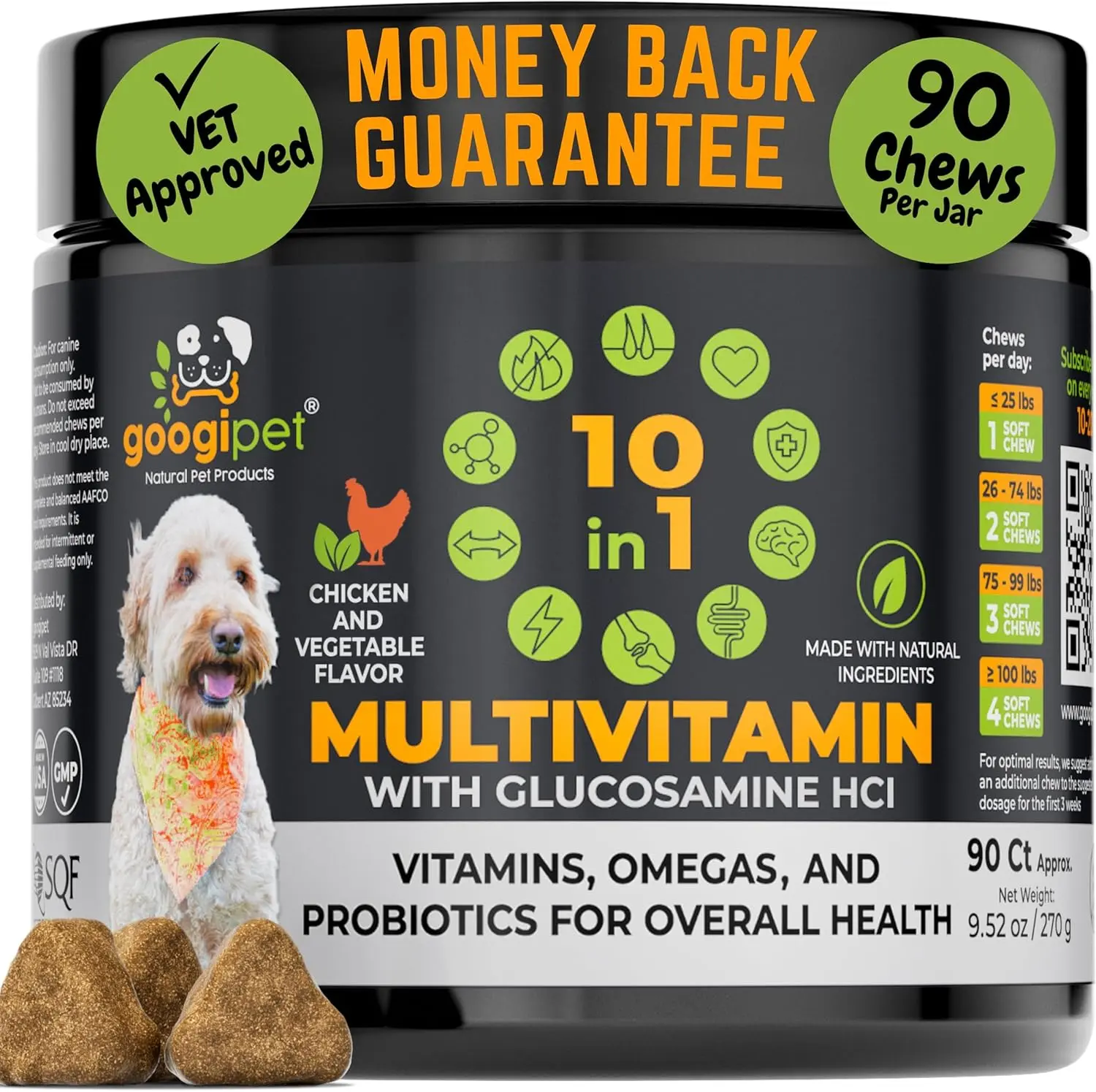 Googipet 10 in 1 Multivitamin Chews for Dogs - Chicken Flavor, Joint Health Support with Glucosamine, Biotin, Omega Fatty Acids & Probiotics