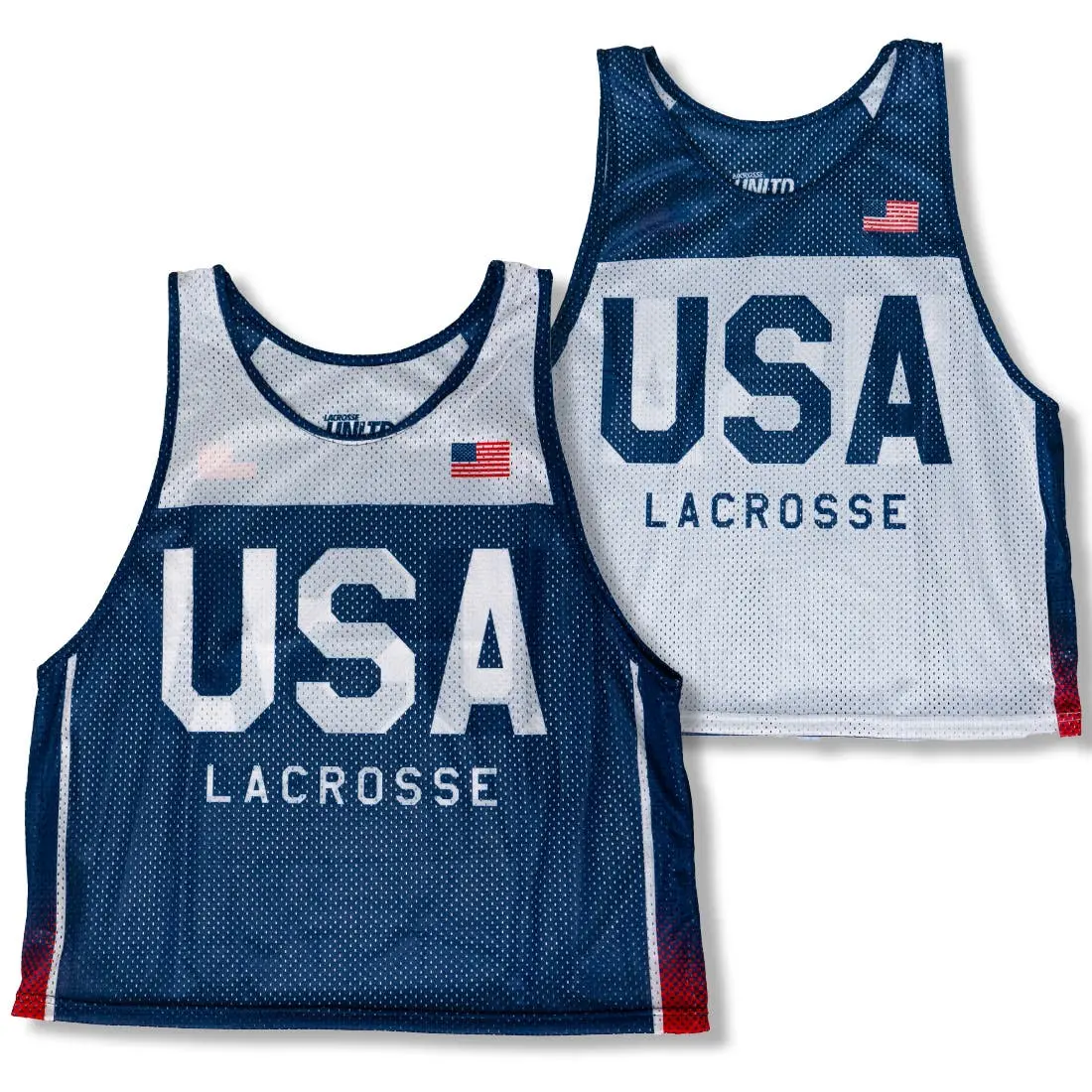 Classic Reversible Lacrosse Pinnie, Unisex Sleeveless Light-Weight Breathable Mesh Jersey for Practice, USA Navy Themed Design