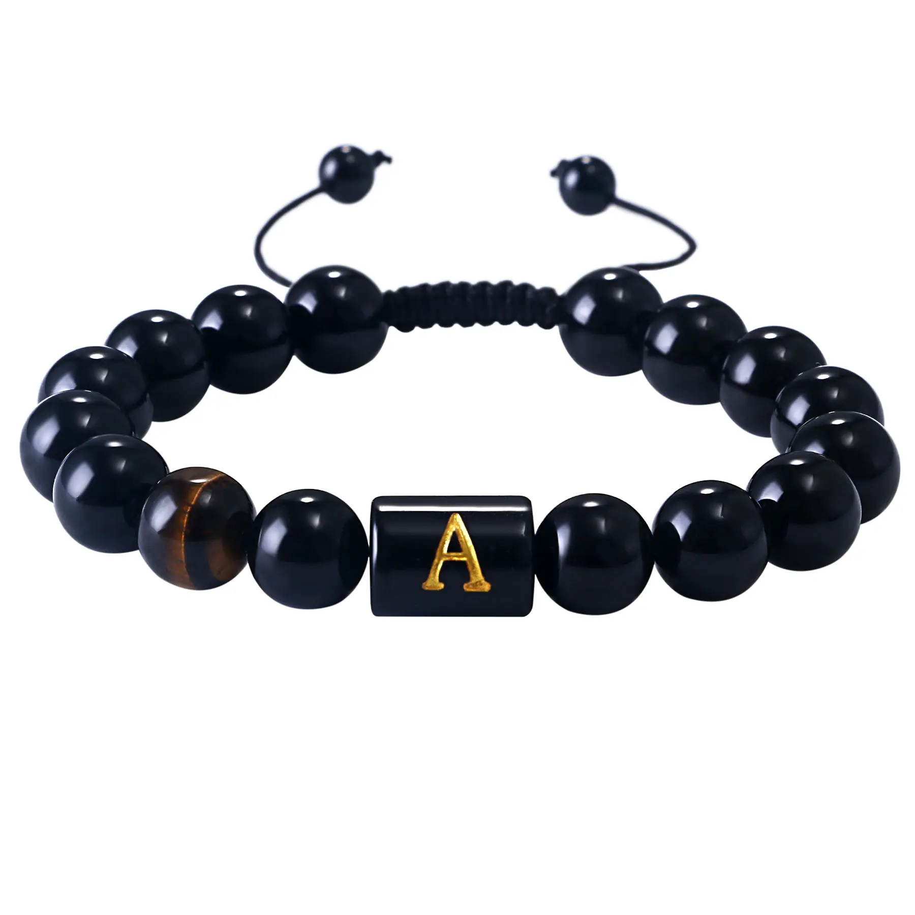 OIDEA Men's Initial Letter Beaded Braided Bracelet - Natural Black Agate, Tiger Eye, Adjustable Stone Bracelet, Stone Bracelets