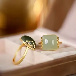 Women'S Ring with a Chinese Style, Featuring a Classic Design Inlaid with Imitation, Suitable for Everyday Wear And Can Also Be Worn at Events Like Banquets And Parties, Making It a Great Gift for Women