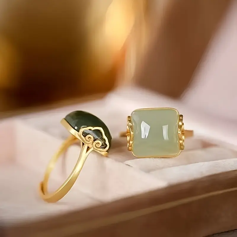 Women'S Ring with a Chinese Style, Featuring a Classic Design Inlaid with Imitation, Suitable for Everyday Wear And Can Also Be Worn at Events Like Banquets And Parties, Making It a Great Gift for Women