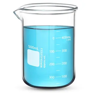 Heavy Duty Beaker, 500ML Glass Beaker White Double Scale Graduation, Borosilicate 3.3 Glass Lab Beaker, Low Form Griffin Glass Measuring Beaker, 1 Each (500ML)